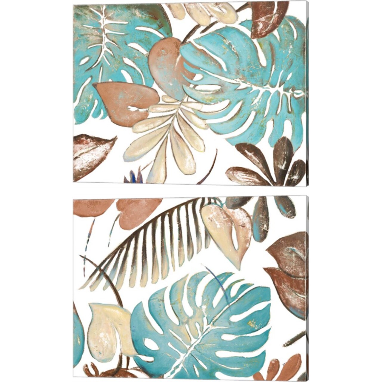 Teal and Tan Palms by Patricia Pinto, 2 Piece Canvas Art Set 16x20 Inch
